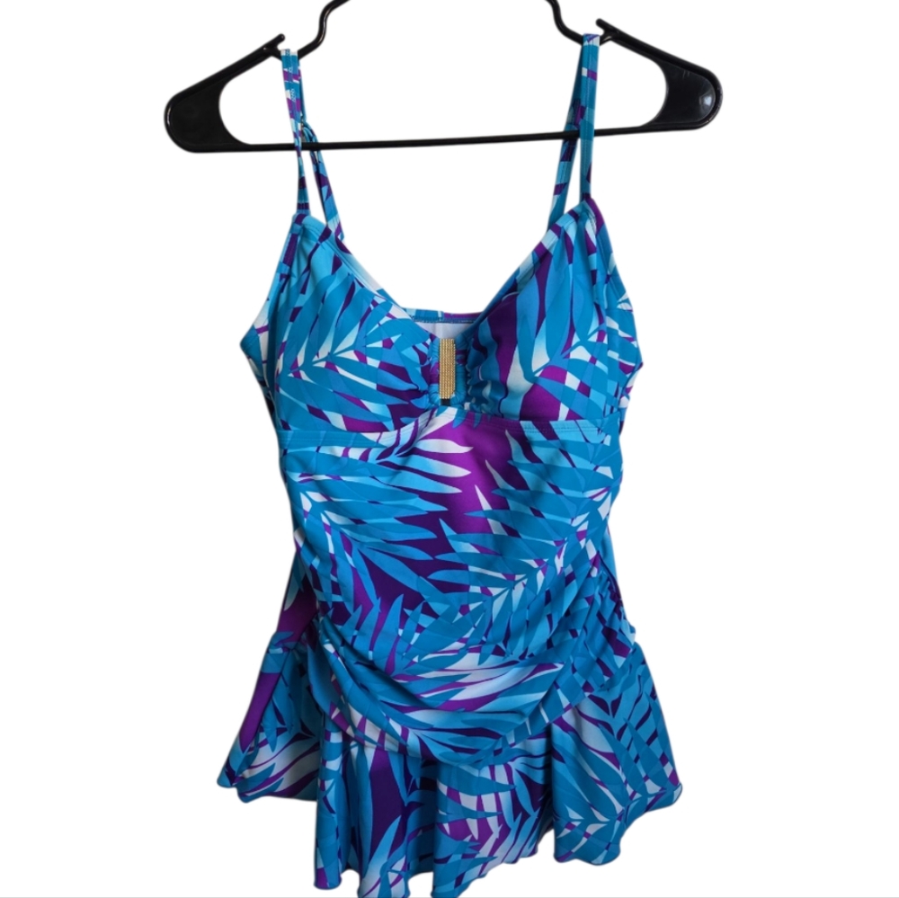 Fashion Bug Blue and Purple Tropical Swim Dress Womens Size 8 NWOT